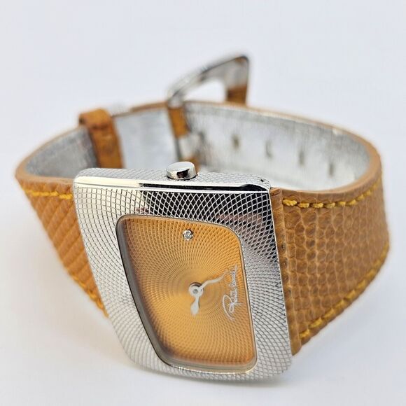 Roberto Cavalli 31MM Curvi Silver Tone Honey Leather Strap Women\'s‎ Watch main image 12